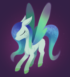 Size: 1479x1620 | Tagged: safe, artist:dusthiel, imported from derpibooru, oc, oc only, original species, pony, blind, ethereal mane, ethereal tail, eyes closed, fairy wings, floppy ears, ponytober, simple background, solo, tail, wings