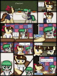 Size: 1750x2333 | Tagged: safe, artist:99999999000, imported from derpibooru, oc, oc only, oc:cwe, oc:li anna, oc:mar baolin, pegasus, pony, unicorn, comic:nice to meet you, chalk, chalkboard, clothes, comic, female, filly, foal, male