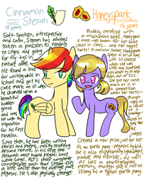 Size: 2600x3200 | Tagged: safe, artist:snowzaaah, imported from derpibooru, oc, oc only, oc:cinnamon steam, oc:honeyspark, earth pony, pegasus, pony, brother and sister, colt, female, filly, high res, magical lesbian spawn, male, next generation, offspring, parent:applejack, parent:rainbow dash, parents:appledash, siblings, simple background, white background