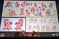 Size: 1024x682 | Tagged: safe, artist:assasinmonkey, artist:imalou, imported from derpibooru, sunny starscout, earth pony, human, pony, angry, argyle starshine, concept art, convention:ponycon holland, cute, father and child, father and daughter, female, filly, filly sunny starscout, g5, imalou, irl, irl human, male, mouth hold, my little pony: a new generation, photo, ponycon holland, sunnybetes, telescope, the end is neigh