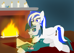 Size: 2785x1996 | Tagged: safe, artist:samsailz, imported from derpibooru, oc, oc:light speed, pegasus, book, candle, clothes, cozy, fire, fireplace, glasses, hoodie, living room, lying down, on top, reading, rug, shadow, vaporwave