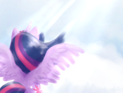 Size: 2048x1536 | Tagged: safe, artist:aylinsart, imported from derpibooru, twilight sparkle, alicorn, pony, cloud, crepuscular rays, female, solo, spread wings, twilight sparkle (alicorn), wings