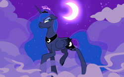 Size: 4200x2600 | Tagged: safe, artist:frozenfarron, imported from derpibooru, princess luna, alicorn, pony, cloud, crescent moon, female, grumpy, moon, night, solo