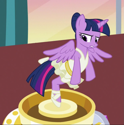 Size: 617x624 | Tagged: safe, imported from derpibooru, screencap, twilight sparkle, alicorn, pony, a royal problem, season 7, ballerina, bipedal, cropped, solo, tutu, twilarina, twilight sparkle (alicorn), twilight sparkle is not amused, unamused