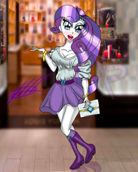 Size: 1080x1350 | Tagged: safe, artist:mlp-france-yt, imported from derpibooru, rarity, equestria girls, boots, breasts, cleavage, clothes, female, high heel boots, shoes, skirt, solo