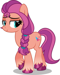 Size: 5000x6236 | Tagged: safe, artist:n0kkun, imported from derpibooru, sunny starscout, earth pony, pony, absurd resolution, backwards cutie mark, blue eyes, braid, colored hooves, female, g4, g5, g5 to g4, generation leap, lidded eyes, mare, my little pony: a new generation, shadow, simple background, smiling, solo, standing, tail, transparent background, two toned mane, two toned tail, unshorn fetlocks, vector