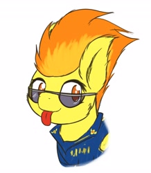 Size: 3579x4096 | Tagged: safe, artist:simplesample, imported from derpibooru, spitfire, pegasus, pony, :p, clothes, high res, looking at you, simple background, solo, sunglasses, tongue out, uniform