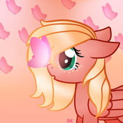 Size: 300x300 | Tagged: safe, artist:dannykittyflower, imported from derpibooru, oc, oc only, oc:sweet apple, butterfly, pegasus, pony, 2016, butterfly on nose, female, filly, freckles, insect on nose, offspring, parent:big macintosh, parent:fluttershy, parents:fluttermac, pegasus oc, profile, solo