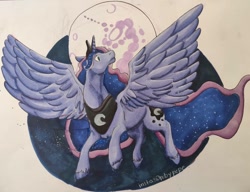 Size: 1440x1106 | Tagged: safe, artist:rebypepe, imported from derpibooru, princess luna, alicorn, pony, moon, solo, traditional art