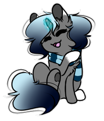Size: 565x657 | Tagged: safe, artist:sketchytwi, imported from derpibooru, oc, oc only, oc:sketchy, pony, unicorn, :d, behaving like a cat, chibi, clothes, ear fluff, eyes closed, female, glowing, glowing horn, horn, mare, open mouth, open smile, scarf, simple background, smiling, transparent background, underhoof, unicorn oc