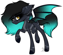 Size: 2077x1822 | Tagged: safe, artist:beamybutt, imported from derpibooru, oc, oc only, oc:skyra, bat pony, pony, bat pony oc, bat wings, ear fluff, eyelashes, female, mare, raised hoof, simple background, smiling, solo, starry tail, starry wings, tail, transparent background, wings