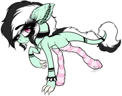 Size: 2702x2133 | Tagged: safe, artist:beamybutt, imported from derpibooru, oc, oc only, oc:martine, dracony, dragon, hybrid, choker, clothes, ear fluff, eyelashes, female, high res, mare, simple background, smiling, socks, solo, spiked wristband, striped socks, transparent background, wristband