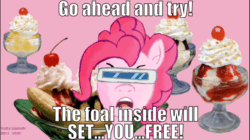 Size: 960x539 | Tagged: safe, artist:scobionicle99, edit, editor:undeadponysoldier, imported from ponybooru, pinkie pie, earth pony, pony, banana split, cherry, cool, female, food, glasses, goofy goober rock, ice cream, looking at you, mare, meme, open mouth, ponified, ponified meme, serious, serious face, song parody, song reference, spongebob squarepants, sunglasses, teeth, the spongebob squarepants movie, tongue out, whipped cream, 😎