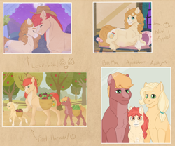 Size: 1920x1600 | Tagged: safe, artist:ganashiashaka, imported from derpibooru, apple bloom, applejack, big macintosh, bright mac, pear butter, earth pony, pony, apple, brightbutter, chest fluff, colt, colt big macintosh, female, filly, filly applejack, food, freckles, male, moon, pregnant, shipping, straight, younger