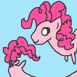 Size: 500x500 | Tagged: safe, artist:askpinkiepieandfriends, imported from derpibooru, pinkie pie, earth pony, pony, adventure time, blue background, female, long pony, mare, rainicorn, simple background, solo