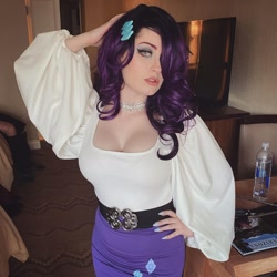 Size: 1080x1080 | Tagged: safe, imported from derpibooru, rarity, human, equestria girls, clothes, cosplay, costume, female, hair over one eye, hand on hip, irl, irl human, photo