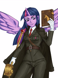 Size: 3520x4724 | Tagged: safe, artist:田园锄串子, imported from derpibooru, twilight sparkle, human, book, female, horn, horned humanization, humanized, scepter, simple background, solo, twilight scepter, white background, winged humanization, wings