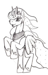 Size: 413x639 | Tagged: safe, artist:chazcatrix, imported from derpibooru, princess luna, alicorn, pony, female, lineart, mare, monochrome, rearing, solo, traditional art