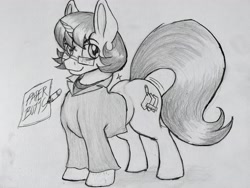 Size: 4160x3120 | Tagged: safe, artist:paper view of butts, artist:reekosukanku, imported from derpibooru, oc, oc only, oc:paper butt, pony, unicorn, curvy, cute, flank, full body, gift art, looking at you, male, monochrome, pencil drawing, photo, sexy, solo, stallion, the ass was fat, thick, traditional art