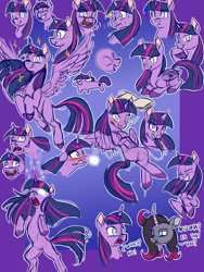 Size: 1800x2400 | Tagged: safe, artist:redahfuhrerking, imported from derpibooru, twilight sparkle, alicorn, classical unicorn, pony, unicorn, them's fightin' herds, bipedal, cloven hooves, duo, duo female, eye clipping through hair, eyebrows, eyebrows visible through hair, faic, female, frown, glowing, glowing eyes, grin, high res, leonine tail, mare, multeity, oleander (tfh), open mouth, open smile, smiling, squatpony, tara strong, twiggie, twilight sparkle (alicorn), unicorn twilight, unshorn fetlocks, voice actor joke