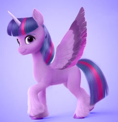 Size: 1107x1137 | Tagged: safe, artist:artharuhi, artist:jonatancatalan, edit, imported from derpibooru, twilight sparkle, alicorn, pony, spoiler:g5, spoiler:my little pony: a new generation, 3d, eyebrows, female, g4, g4 to g5, g5, generation leap, horn, looking at you, mare, missing cutie mark, my little pony: a new generation, palette swap, recolor, slim, smiling, smiling at you, solo, spread wings, unshorn fetlocks, wings