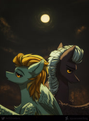 Size: 1542x2100 | Tagged: safe, artist:ajax, artist:ajaxorsomething, artist:willdrawhere, imported from derpibooru, lightning dust, thunderlane, pegasus, pony, dark, epic, glowing, glowing eyes, night