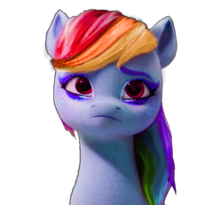 Size: 3464x3203 | Tagged: safe, artist:vernorexia, edit, imported from derpibooru, rainbow dash, sugar moonlight, pony, blue pony, bust, eyebrows, eyeshadow, g4, g4 to g5, g5, glitter, glitter hair, glitter pony, high res, makeup, multicolored hair, multicolored mane, my little pony: a new generation, rainbow hair, recolor, simple background, solo, transparent background