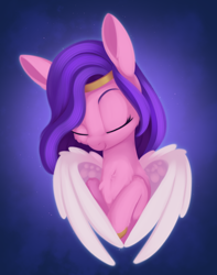 Size: 1008x1281 | Tagged: safe, artist:dusthiel, imported from derpibooru, pipp petals, pegasus, pony, abstract background, adorapipp, bust, chest fluff, cute, eyes closed, female, g5, mare, my little pony: a new generation, ponytober, portrait, smiling, solo
