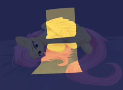 Size: 1676x1220 | Tagged: safe, artist:some_ponu, imported from derpibooru, fluttershy, pegasus, pony, bed, female, lying down, mare, on side, sad, side, solo, wings