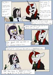 Size: 4961x7016 | Tagged: safe, artist:tenenbris, imported from derpibooru, oc, oc:abel masei, oc:alicia malice, oc:alma, oc:patricia sorg, zebra, comic:things change, eyeshadow, makeup, zebra oc