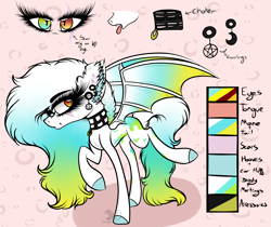 Size: 2809x2362 | Tagged: safe, artist:beamybutt, imported from derpibooru, oc, oc only, bat pony, pony, bat pony oc, ear fluff, ear piercing, eyelashes, female, heterochromia, high res, mare, piercing, reference sheet, solo