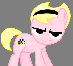 Size: 465x424 | Tagged: safe, artist:unoriginai, imported from ponybooru, earth pony, pony, :c, >:c, angry, cartoon network, female, filly, frown, gray background, hairband, headband, looking at you, mandy, ponified, show accurate, simple background, solo, the grim adventures of billy and mandy, unamused, wavy mouth