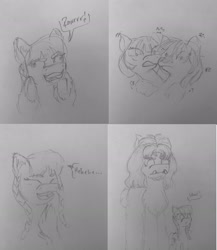 Size: 1780x2046 | Tagged: safe, artist:anonymous, imported from ponybooru, oc, oc only, oc:north star, oc:the abominable snowmare, earth pony, dialogue, female, mare, scared, sketch, snowpony (species), taiga pony, traditional art, yakutian horse