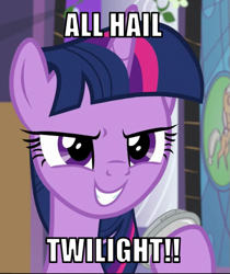 Size: 505x600 | Tagged: safe, edit, edited screencap, editor:twi clown, imported from derpibooru, screencap, twilight sparkle, alicorn, pony, season 9, the summer sun setback, spoiler:s09, >:d, adorabolical, caption, cropped, cute, evil grin, female, grin, image macro, mare, smiling, solo, text, twilight sparkle (alicorn), tyrant sparkle