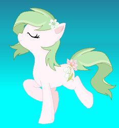 Size: 371x398 | Tagged: safe, artist:mana minori, imported from derpibooru, oc, oc only, oc:lily whitelace, earth pony, pony, eyes closed, female, flower, flower in hair, gradient background, green, lily (flower), mare, pink, solo, whitelace