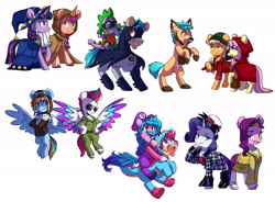 Size: 6120x4500 | Tagged: safe, artist:chub-wub, imported from derpibooru, applejack, fluttershy, hitch trailblazer, izzy moonbow, pinkie pie, pipp petals, rainbow dash, rarity, spike, sunny starscout, twilight sparkle, zipp storm, dragon, earth pony, pegasus, pony, unicorn, yoshi, absurd resolution, batman, big bad wolf, clothes, clover the clever's cloak, costume, g4, g4 to g5, g5, halloween, halloween costume, holiday, little red riding hood, lumberjack, mane five (g5), mane seven, mane six, mario, my little pony: a new generation, robin, simple background, spike riding hitch trailblazer, star swirl the bearded costume, super mario bros., white background