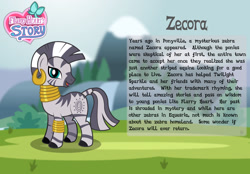 Size: 1280x893 | Tagged: safe, artist:aleximusprime, imported from derpibooru, zecora, zebra, flurry heart's story, bio card, open mouth