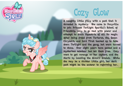 Size: 6095x4249 | Tagged: safe, artist:aleximusprime, imported from derpibooru, cozy glow, alicorn, pegasus, pony, flurry heart's story, absurd resolution, alicorn amulet, alicornified, bio card, cozycorn, dream of alicornication, evil, evil grin, grin, gritted teeth, race swap, raised hoof, smiling