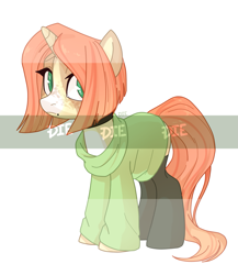 Size: 1695x1954 | Tagged: safe, artist:miioko, imported from derpibooru, oc, oc only, pony, unicorn, clothes, horn, simple background, socks, solo, unicorn oc, watermark, white background