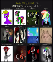 Size: 1390x1650 | Tagged: safe, artist:lucky-em, imported from derpibooru, princess celestia, princess luna, rainbow dash, pony, equestria girls, anthro with ponies, bust, clothes, female, five nights at freddy's, grin, smiling, suit, traditional art