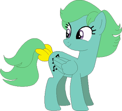 Size: 416x379 | Tagged: safe, artist:selenaede, artist:victorfazbear, imported from derpibooru, medley, pegasus, pony, base used, bow, female, folded wings, g1, g1 to g4, g4, generation leap, green mane, green tail, looking back, mare, purple eyes, simple background, smiling, standing, tail, tail bow, transparent background, wings