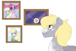 Size: 1280x854 | Tagged: safe, artist:itstechtock, imported from derpibooru, derpy hooves, twilight sparkle, alicorn, pony, simple background, twilight sparkle (alicorn), white background