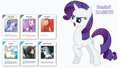 Size: 1164x652 | Tagged: safe, alternate version, imported from derpibooru, rarity, angry, card, lama, meme, offended, simple background, unstable unicorns