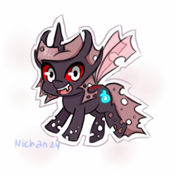 Size: 1000x1000 | Tagged: safe, artist:nichandesu, imported from derpibooru, oc, oc only, changeling queen, pony, :d, changeling queen oc, eyelashes, open mouth, open smile, red changeling, simple background, smiling, solo, white background