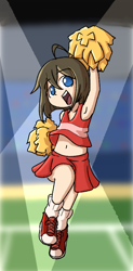 Size: 392x800 | Tagged: safe, artist:spheedc, imported from ponybooru, oc, oc only, oc:light chaser, human, cheering, cheerleader, cheerleader outfit, clothes, humanized, humanized oc, pom pom, skirt, solo, stadium, vest