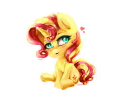 Size: 3600x3000 | Tagged: safe, artist:hemastral, imported from derpibooru, sunset shimmer, pony, unicorn, equestria girls, blushing, chest fluff, colored pupils, cute, ear fluff, female, heart, heart eyes, high res, mare, shimmerbetes, simple background, sitting, solo, transparent background, wingding eyes