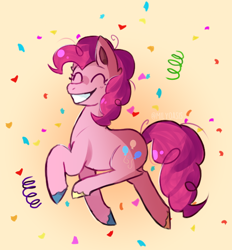 Size: 594x639 | Tagged: safe, artist:zacuraptor, imported from derpibooru, pinkie pie, earth pony, pony, colored hooves, confetti, cute, diapinkes, eyes closed, female, mare, smiling, solo, speedpaint, speedpaint available, unshorn fetlocks