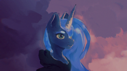 Size: 1280x720 | Tagged: safe, artist:al1-ce, derpibooru exclusive, imported from derpibooru, princess luna, pony, luna eclipsed, cute, digital painting, lunabetes, paintover, redraw, scene interpretation, solo