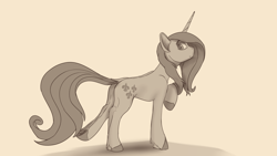 Size: 3840x2160 | Tagged: safe, artist:tenebrisnoctus, imported from derpibooru, fleur-de-lis, pony, unicorn, female, high res, mare, monochrome, profile, raised hoof, sketch, solo, underhoof