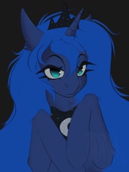 Size: 768x1024 | Tagged: safe, artist:sacarver, imported from derpibooru, princess luna, alicorn, pony, chest fluff, lidded eyes, ponytober, solo